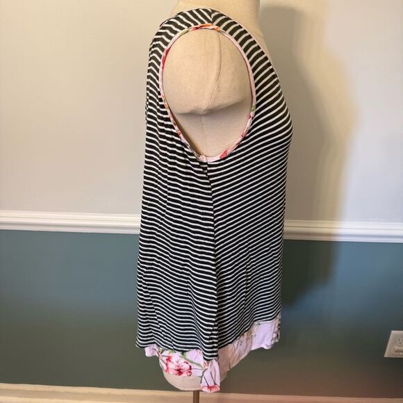 Wallpapher Nordstrom Black & White Stripe Floral-Print Contrast Tank Top Large - Picture 3 of 7